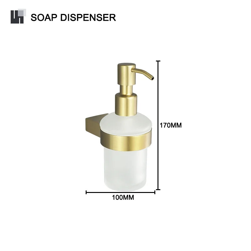 Brushed Gold  Bathroom Accessories Hardware Towel Bar Rail Toilet Paper Holder Towel Rack Hook Toilet Brush Soap Dispenser