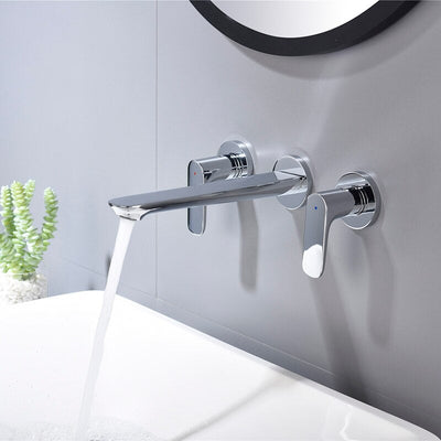 Chrome Wallmounted 2 handle bathroom faucet