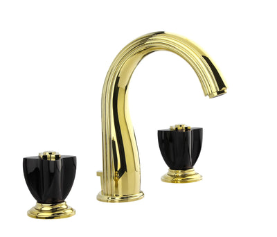 Elysee-Gold polished brass with swarosky crystal handles 8" inch wide spread bathroom faucet