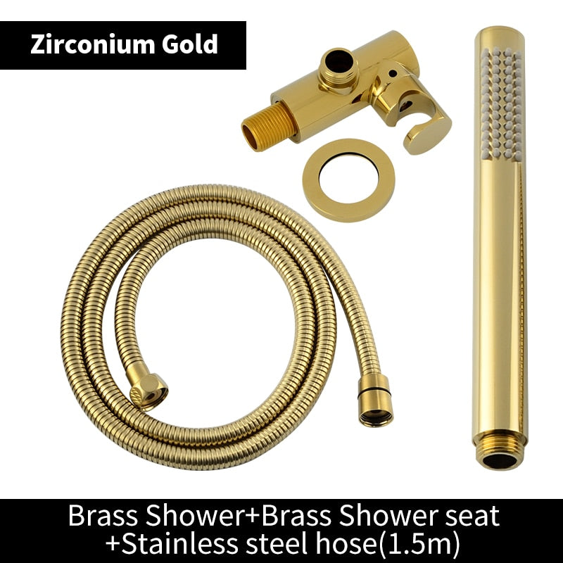 Solid brass hand held round sprayer with wall mounted elbow supply holder