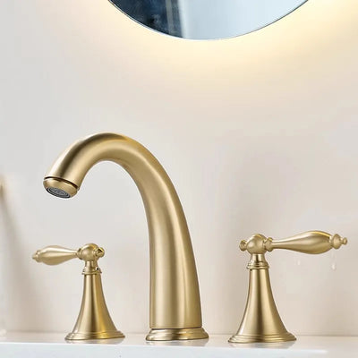 Brushed gold Victorian Traditional 8" Inch wide spread lavatory faucet