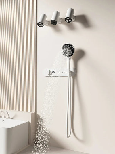 Constant Temperature White Embedded Wall-Mounted Rainfall Shower System with Intelligent Digital Display