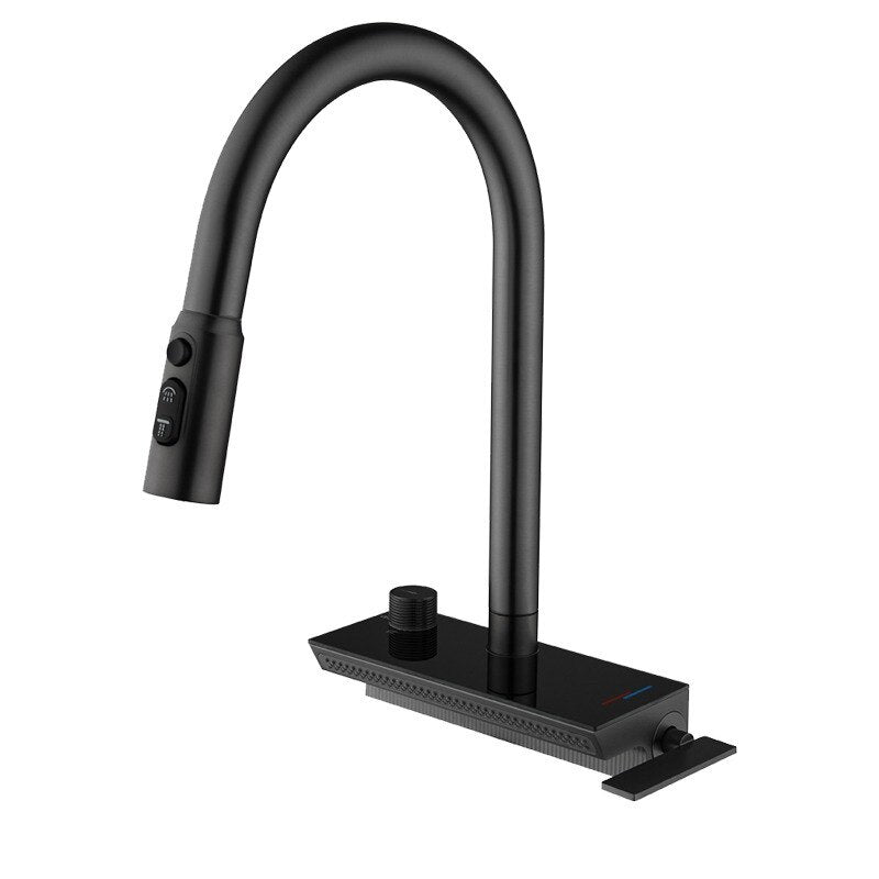 Munich-Grey gun waterfall kitchen LED display faucet with dual pull out sprayer