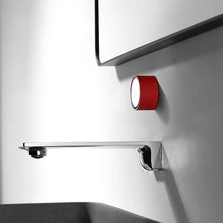 Chrome with red single lver wall mounted faucet