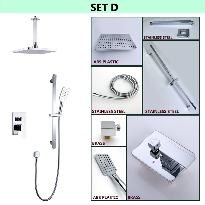 Chrome Square 12" Inch Rain Head Pressure Balance 2 way Function Diverter with slide bar CSA Shower Kit