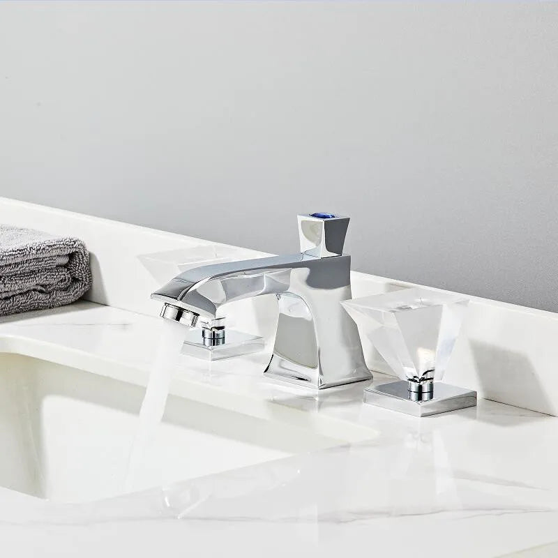 Balmain- Chrome with crystal handles 8" inch wide spread bathroom faucet