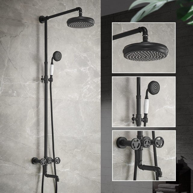 Gold Polished Exposed Victorian Industrial Shower System Kit