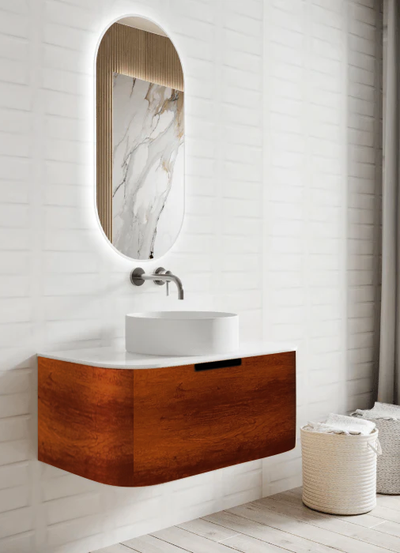 Sidney - Curved natural wood wall mounted vanity 36"