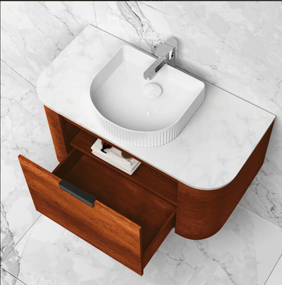 Sidney - Curved natural wood wall mounted vanity 36"