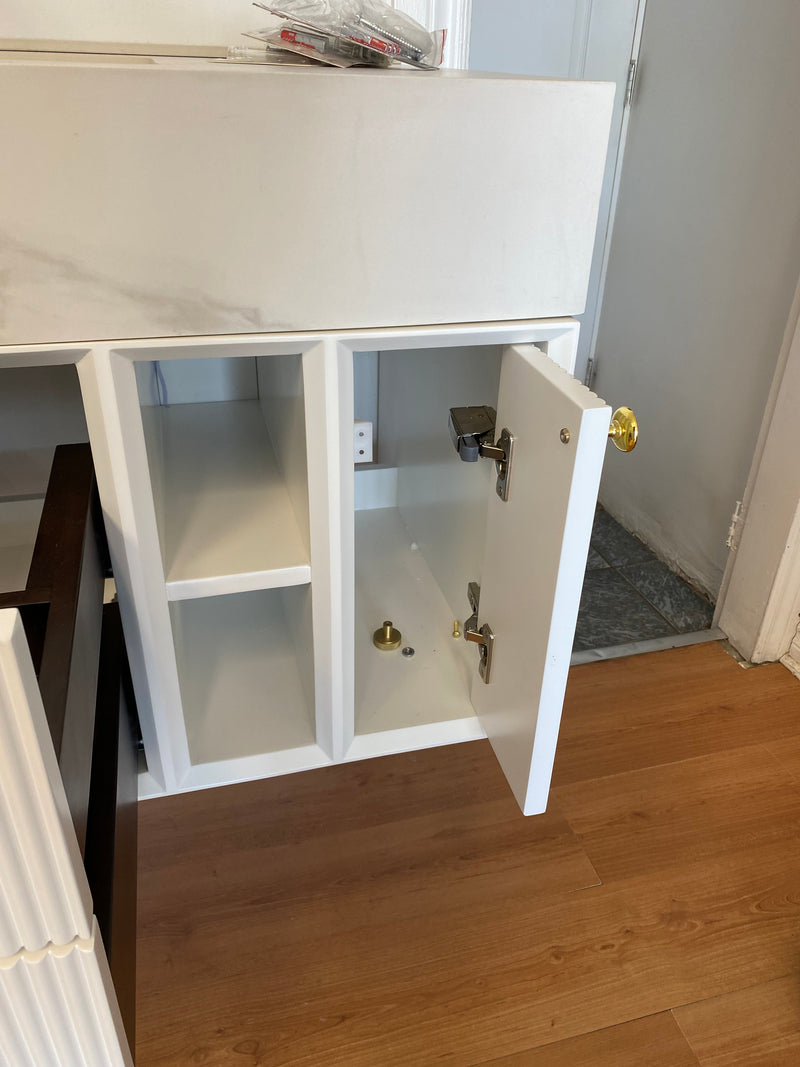 SIENNA- White with brushed gold wall hung bathroom vanity