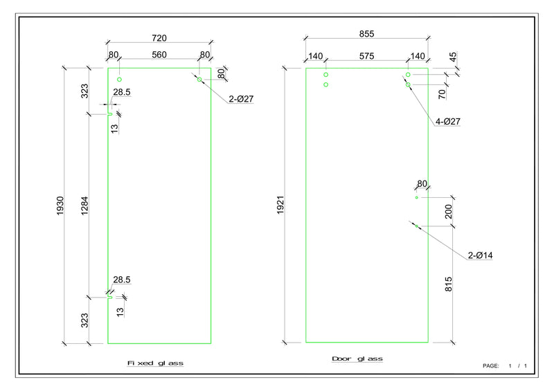 Gold Polished Brass Sliding Frameless Shower Glass Door SS05-10mm size 60"x76"