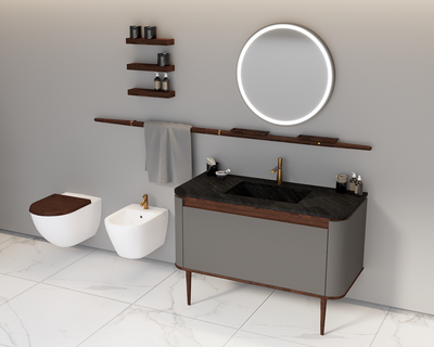 Turin- Grey Gun Gloss single bowl 2 Front Legs Solid Walnut Wood Bathroom Vanity Set 48"