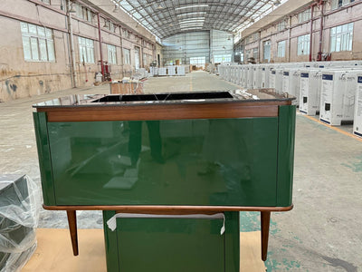 TURIN-Dark Green Gloss Double Nero Natural Marble Sink with solid walnut wood interior 2 front legs vanity set 60."