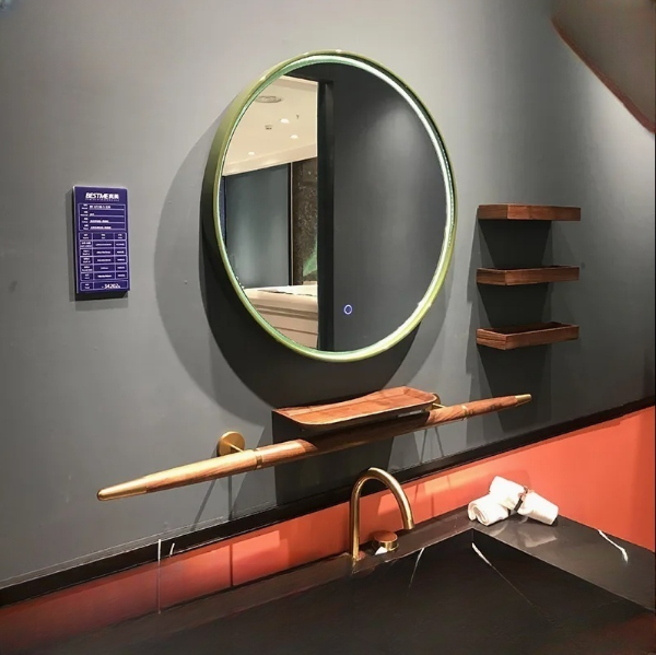 TURIN-Dark Green Gloss Double Nero Natural Marble Sink with solid walnut wood interior 2 front legs vanity set 60."