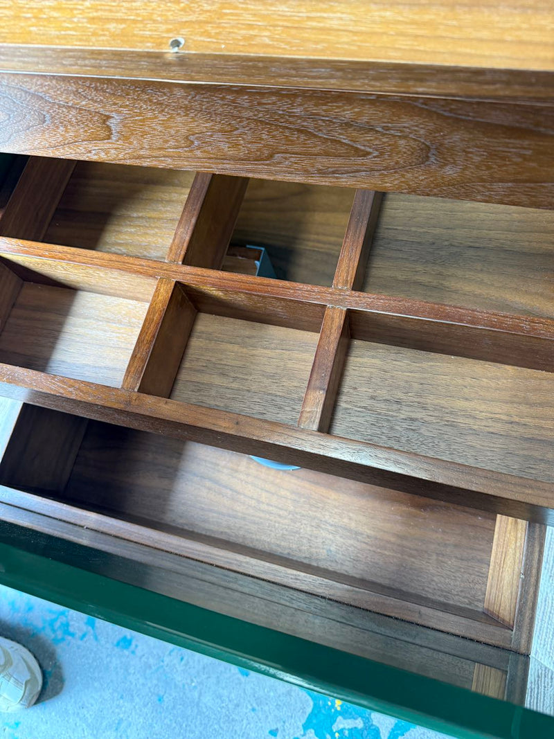 TURIN-Dark Green Gloss Double Nero Natural Marble Sink with solid walnut wood interior 2 front legs vanity set 60."