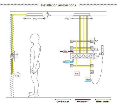 LED Waterfall Rain Ceiling Mount Shower 2 Way Diverter in Chrome Control Thermostatic Shower Kit