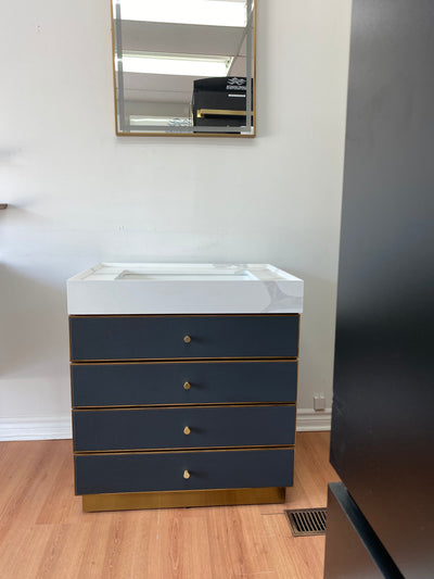 Modern vanity-Tuscan-Grey leather with brushed gold trim solid oak wood modern bathroom vanity 24"-36"