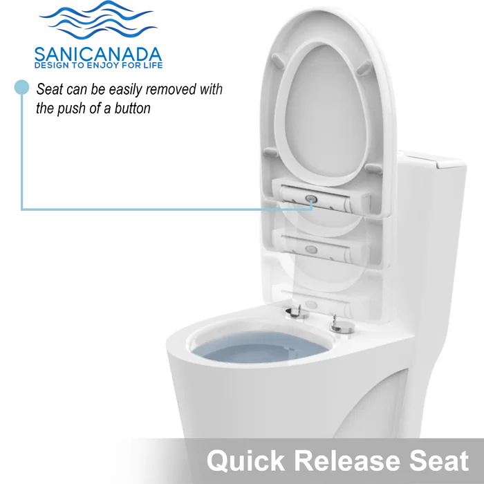 Sani Canada one piece skirted toilet comfort height with soft close removable seat water saver dual flush  942