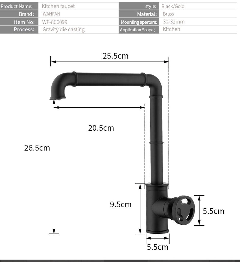 Gold New Euro Industrial Design Kitchen Faucet With Single Wheel Handle