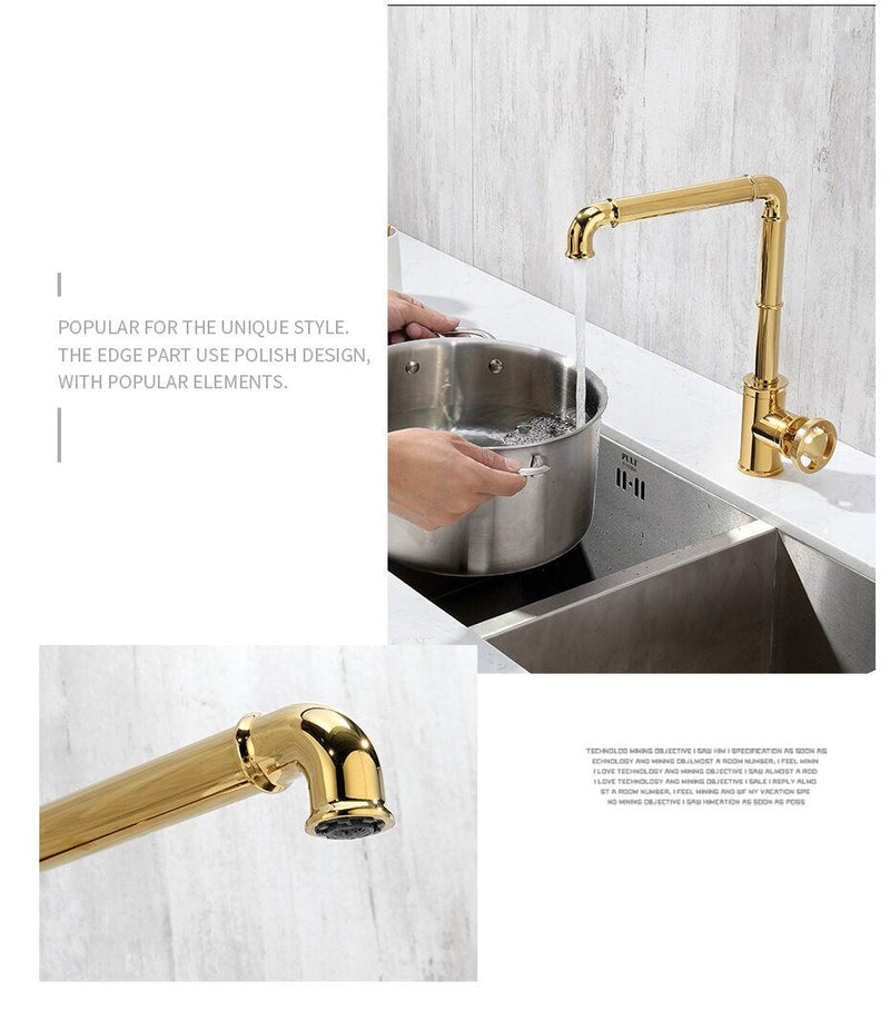 Gold New Euro Industrial Design Kitchen Faucet With Single Wheel Handle