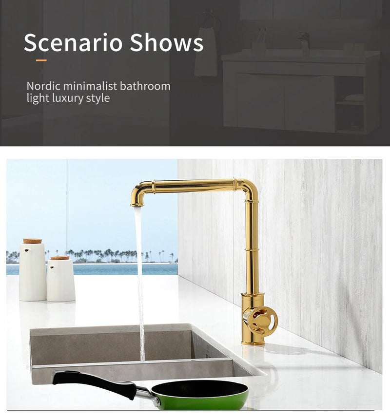 Gold New Euro Industrial Design Kitchen Faucet With Single Wheel Handle