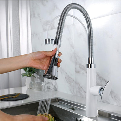 White with Gold Kitchen Island faucet with dual sprayer