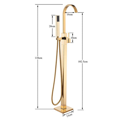 Gold polished free standing tub filler faucet set