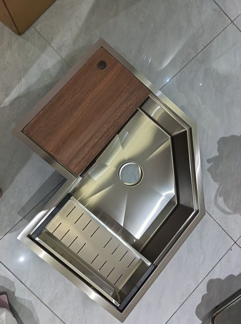 Corner Workstation Undermount -Custom made  30-inch 304 stainless steel 16 gauge