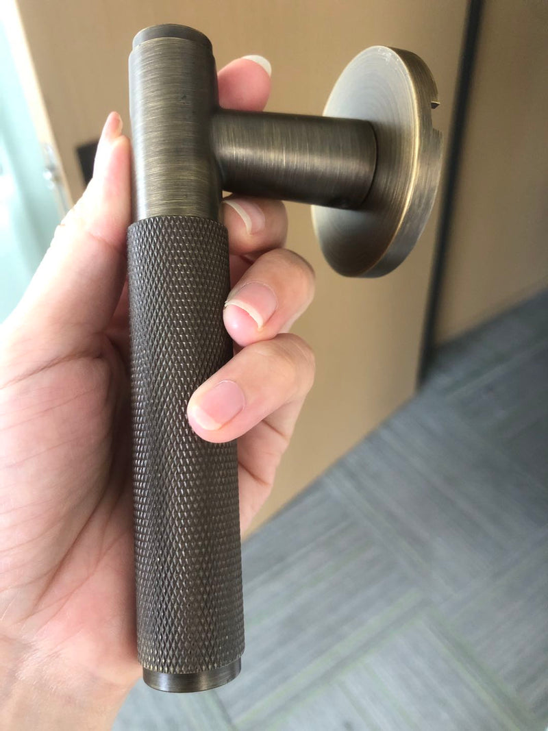 Zurich-Antique Brass Door handle lock black with brushed gold knurled ( Heavy Duty Brass )