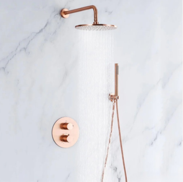 Copper Satin  12" Round rain Head 2 Way Function  thermostatic  shower kit