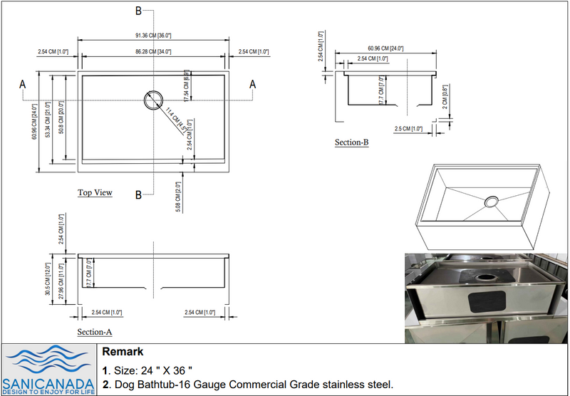 Dog bath tub mudroom washing station 16 gauge commercial grade stainless steel