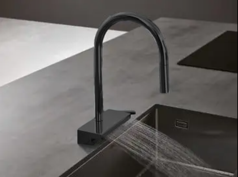 Munich-Grey gun waterfall kitchen LED display faucet with dual pull out sprayer