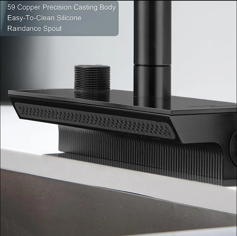 Munich-Grey gun waterfall kitchen LED display faucet with dual pull out sprayer