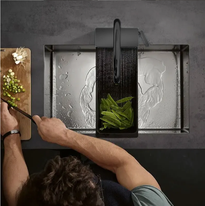 Munich-Grey gun waterfall kitchen LED display faucet with dual pull out sprayer