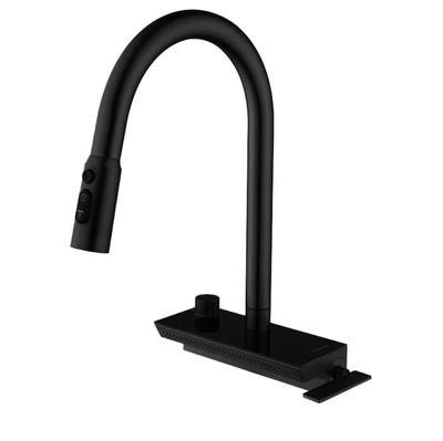 Munich-Grey gun waterfall kitchen LED display faucet with dual pull out sprayer