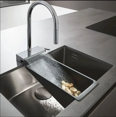 Munich-Grey gun waterfall kitchen LED display faucet with dual pull out sprayer