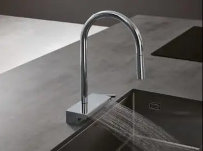 Munich-Grey gun waterfall kitchen LED display faucet with dual pull out sprayer