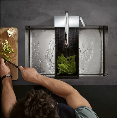 Munich-Grey gun waterfall kitchen LED display faucet with dual pull out sprayer