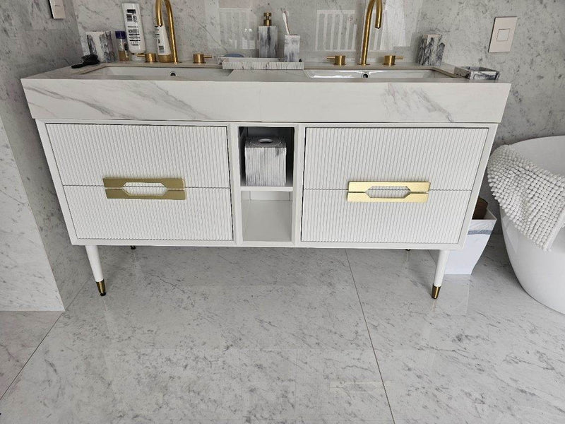 SIENNA- White with brushed gold wall hung bathroom vanity