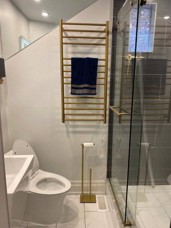 Brushed Gold Electric Hardwired Bathroom Towel Rail Warmer CSA 43