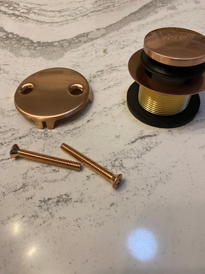 Copper satin bathtub waste and overflow drain