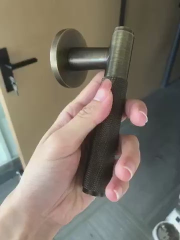 Zurich-Antique Brass Door handle lock black with brushed gold knurled ( Heavy Duty Brass )