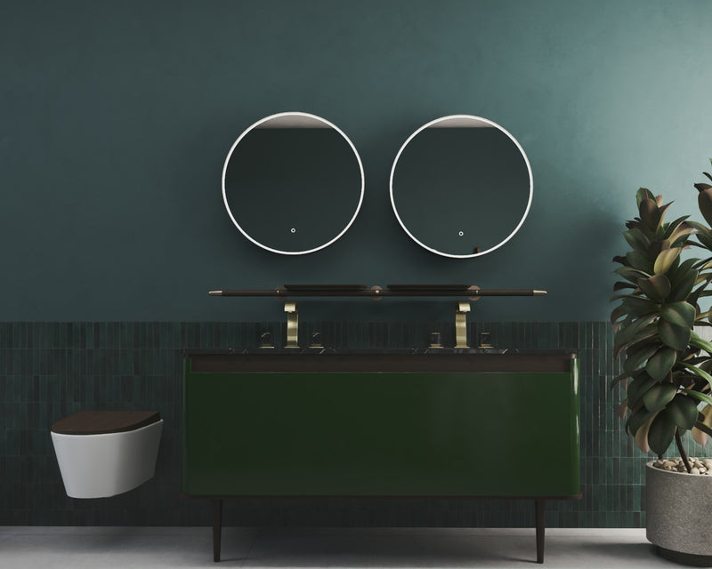 TURIN-Dark Green Gloss Double Nero Natural Marble Sink with solid walnut wood interior 2 front legs vanity set 60."