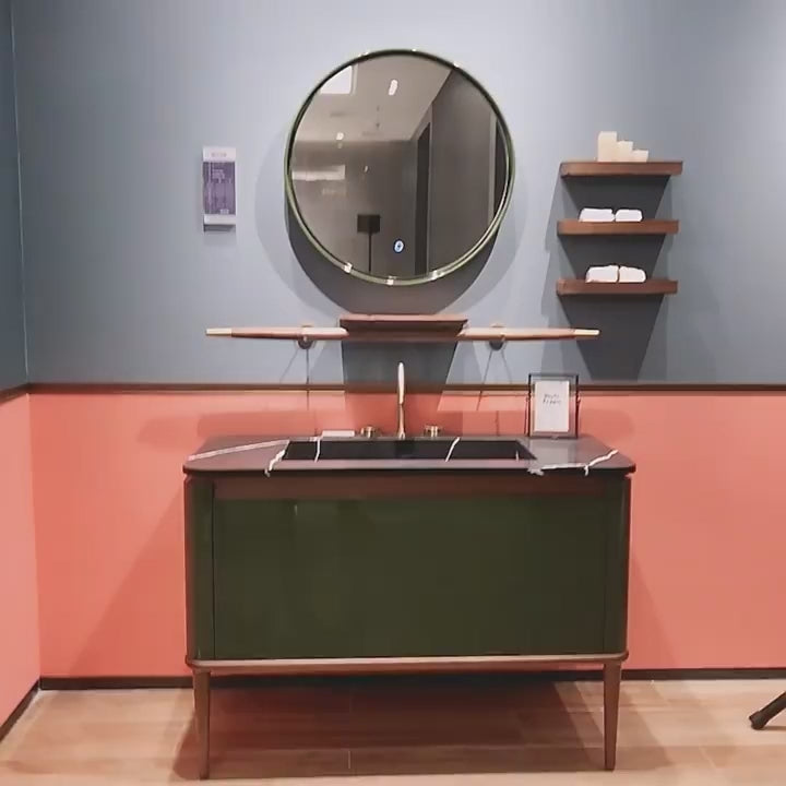 TURIN-48" Green Army Gloss with Solid Walnut body completed bathroom vanity
