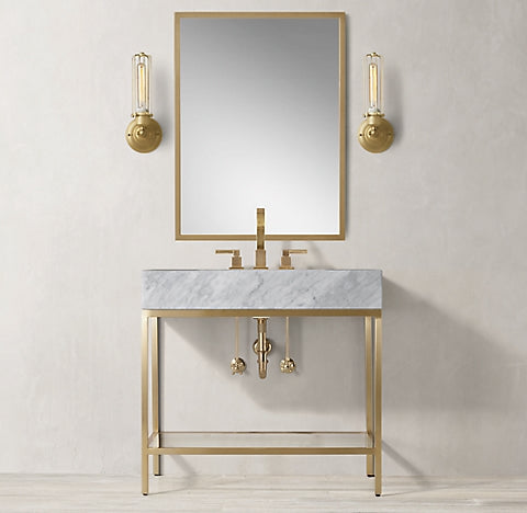 MILANO-Modern Exposed Console brushed gold steel with Carrera Marble vanity