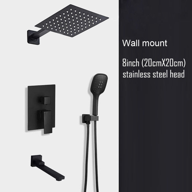 Black Ceiling or Wall Mounted 2 or 3 Way Pressure Balance Shower Completed Set