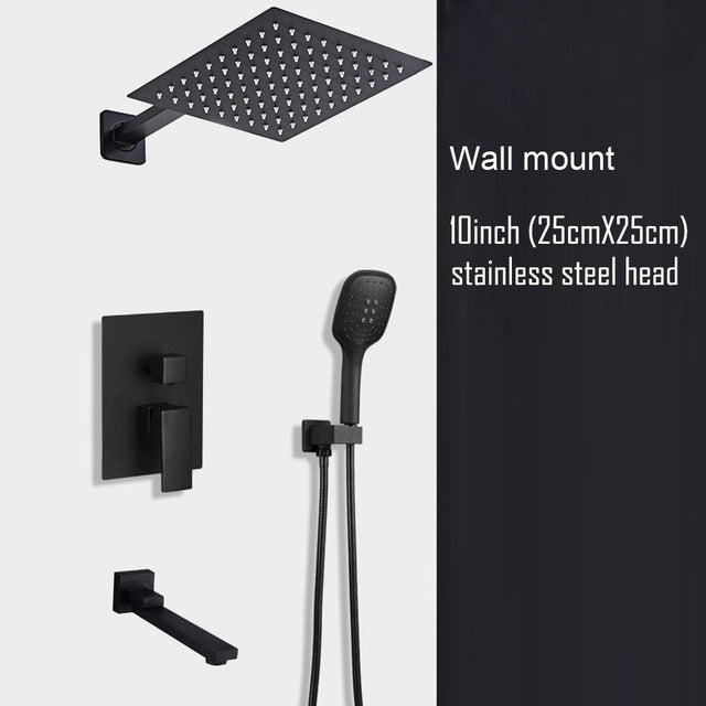 Black Ceiling or Wall Mounted 2 or 3 Way Pressure Balance Shower Completed Set