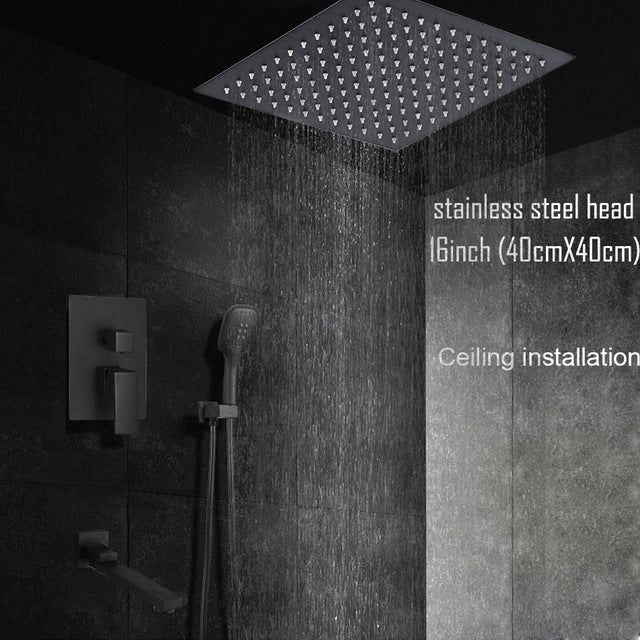 Black Ceiling or Wall Mounted 2 or 3 Way Pressure Balance Shower Completed Set