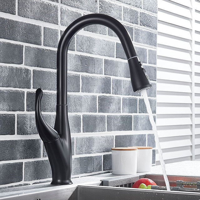 Angelique-Black matte 15" inches  Pull Out Kitchen Faucet Goose Neck Dual Pull Out Function