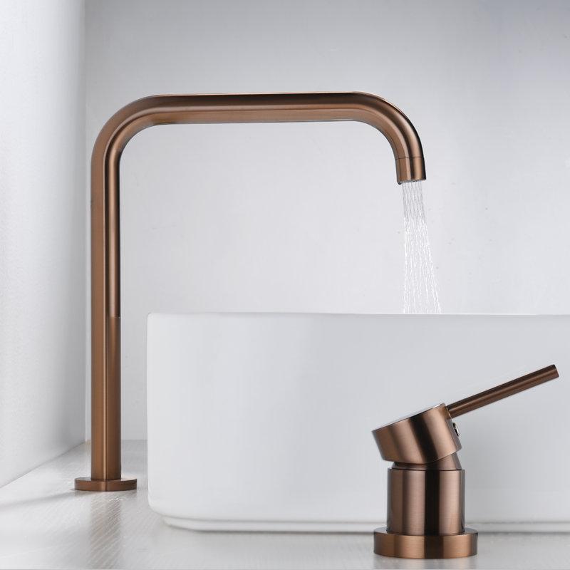 Copy of Rose Gold- Brushed Gold 2 pieces Tall Vessel Faucet  360 rotating widespread Black basin Tap